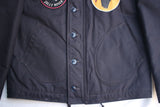FREEWHEELERS / "KNUCKLE BONES" on "AAF 90thBG 400thBSQ" CIVILIAN DECK JACKET (#2531004,DARK NAVY)