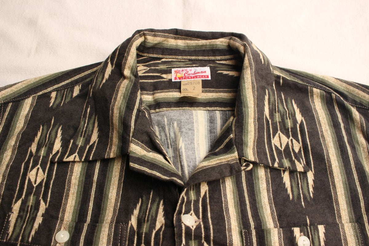 Cushman / NATIVE PRINT NEL OPEN COLLAR SHIRT (25708,GRAY/LIGHT