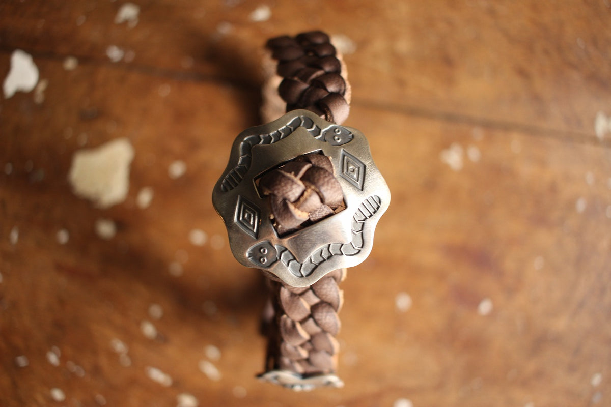 BARNSTORMERS / Mid 1960s Cowhide Braided Bracelet,Sterling