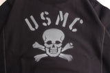 FREEWHEELERS / "USMC SKULL and BONES" SIDEWAYS SERIES SET-IN SHORT SLEEVE SWEAT SHIRT (#2324004,BLACK)