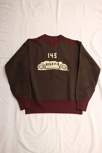 FREEWHEELERS / "BIRNER LAKES MODIFIED" ATHLETIC SWEAT SHIRT (#2534008,DARK OLIVE DRAB × OLD BROWN)