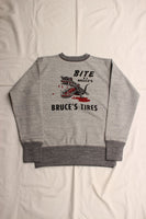 FREEWHEELERS / "BRUCE'S TIRES" CREW NECKED SWEAT SHIRT (#2434006,MIX GRAY × GRAINED CHARCOAL GRAY)