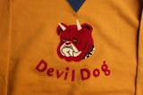 FREEWHEELERS / "Devil Dog" DOUBLE V SWEAT SHIRT (#2534003,OLD GOLD × DEEP BLUEBERRY)