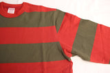 FREEWHEELERS / "HORIZONTAL STRIPED" SET-IN LONG SLEEVE T-SHIRT (#2325026,CHILI RED × DARK OLIVE)