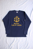 FREEWHEELERS / "U.S.N. NAVAL SHIP YARD" CREW NECKED THERMAL LONG SLEEVE SHIRT (#2535007,DRY NAVY)