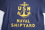 FREEWHEELERS / "U.S.N. NAVAL SHIP YARD" CREW NECKED THERMAL LONG SLEEVE SHIRT (#2535007,DRY NAVY)