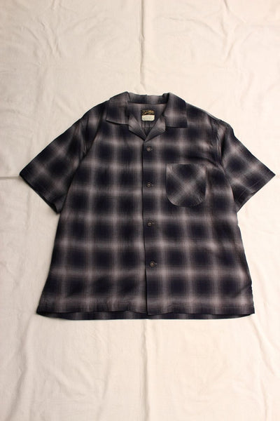 COLIMBO / MODEST OPEN COLLAR SHIRT "INDIGO OMBRE CHECK" (ZA-0307,GRAYISH CHECK)