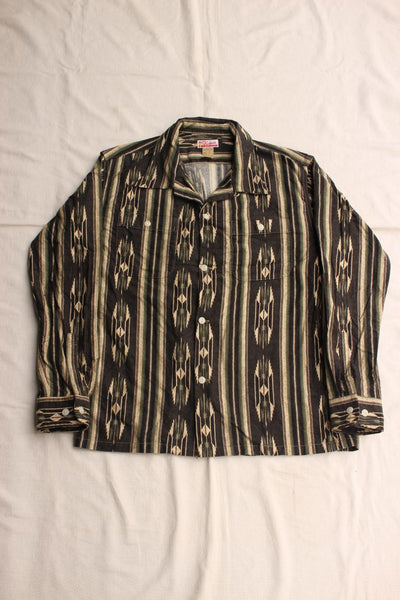 Cushman / NATIVE PRINT NEL OPEN COLLAR SHIRT (25708,GRAY/LIGHT GRAY/BEIGE)