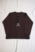 FREEWHEELERS / U.S. NAVY "Jolly Rogers" VF-17 HENLEY NECK LONG SLEEVE SHIRT (#2435002,JET BLACK)