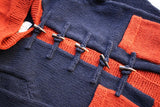 BO'S GLAD RAGS / "SIX NATIONS FOREST WATCHER" TOGGLE-FRONT WOOL TWO-TONE KNIT HOODIE (K18-02,NAVY / RED DIRT)
