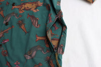 FREEWHEELERS / "ADVENTURE COLLECTION" SHORT SLEEVE OPEN-NECK SHIRT (#2023015,ANCIENT MONSTERS PRINT DEEP TEAL GREEN)