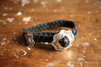 BARNSTORMERS / Mid 1960s Cowhide Braided Bracelet,Sterling Silver Clasp (A16-03,BLACK)