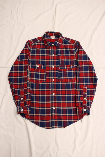 FREEWHEELERS / "ENGINEER" WORK SHIRT (#2133003,DARK BLUE × DARK RED × CREAM)