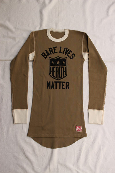 BO'S GLAD RAGS / "Health Shield Bare Lives Matter" MID 1950s STANDARD TWO-TONE PRINTED THERMAL UNDERSHIRT (C20-01,KHAKI)