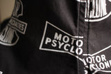FREEWHEELERS / "MOTOR PSYCLONE ALL OVER PRINT" REVERSIBLE TULIP HAT (#2227012,MOTOR PSYCLONE LOGO PRINT BLACK × 8oz BLACK DENIM)