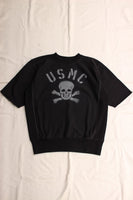 FREEWHEELERS / "USMC SKULL and BONES" SIDEWAYS SERIES SET-IN SHORT SLEEVE SWEAT SHIRT (#2324004,BLACK)