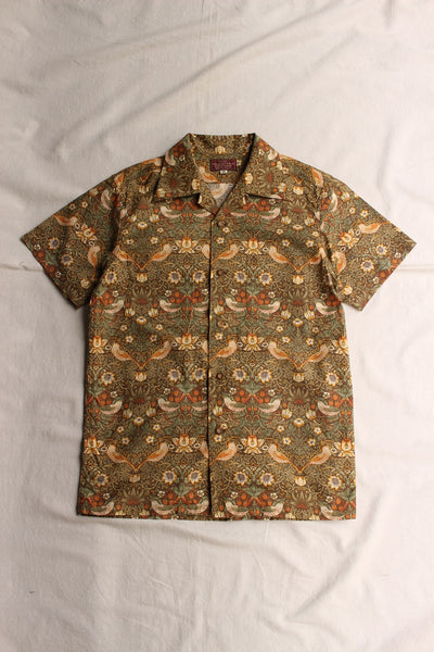 ADJUSTABLE COSTUME / "Willam Morris Strawberry Thief,1883" Open Collar Short Sleeve Shirt (AS-088-SP,BROWN)