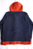 BO'S GLAD RAGS / "SIX NATIONS FOREST WATCHER" TOGGLE-FRONT WOOL TWO-TONE KNIT HOODIE (K18-02,NAVY / RED DIRT)